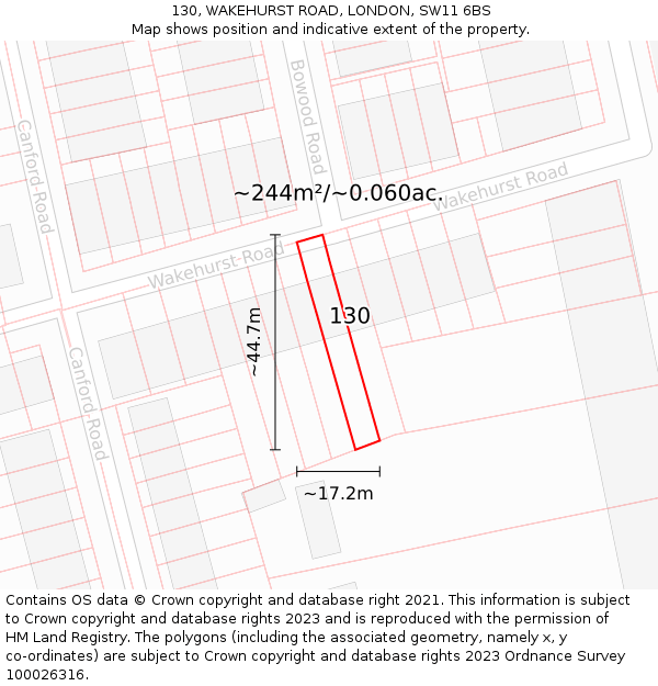 130, WAKEHURST ROAD, LONDON, SW11 6BS: Plot and title map