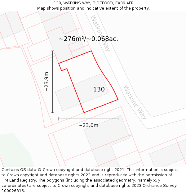 130, WATKINS WAY, BIDEFORD, EX39 4FP: Plot and title map