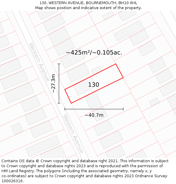 130, WESTERN AVENUE, BOURNEMOUTH, BH10 6HL: Plot and title map