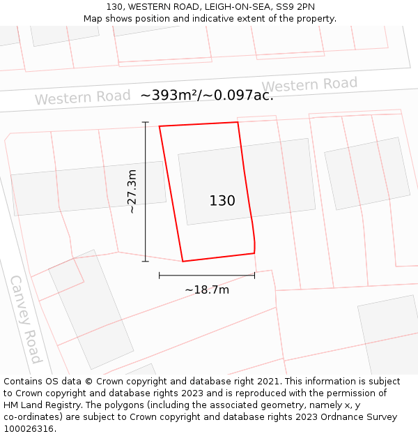 130, WESTERN ROAD, LEIGH-ON-SEA, SS9 2PN: Plot and title map