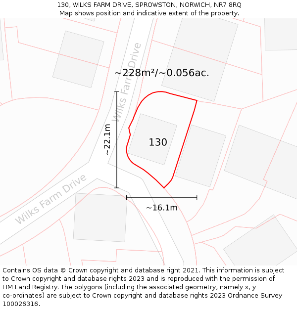 130, WILKS FARM DRIVE, SPROWSTON, NORWICH, NR7 8RQ: Plot and title map