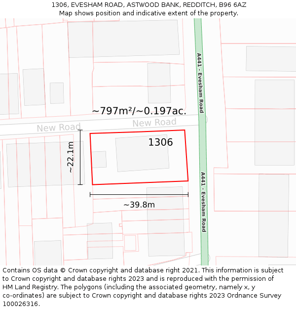 1306, EVESHAM ROAD, ASTWOOD BANK, REDDITCH, B96 6AZ: Plot and title map