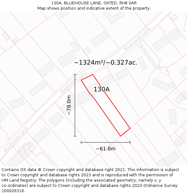 130A, BLUEHOUSE LANE, OXTED, RH8 0AR: Plot and title map
