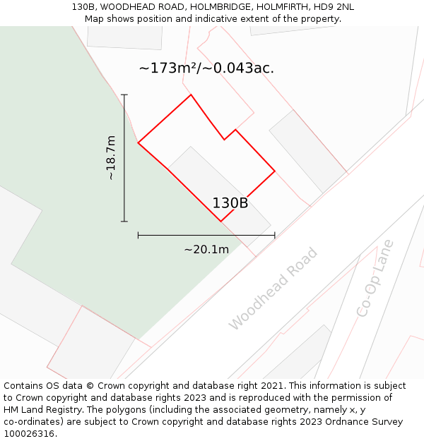 130B, WOODHEAD ROAD, HOLMBRIDGE, HOLMFIRTH, HD9 2NL: Plot and title map
