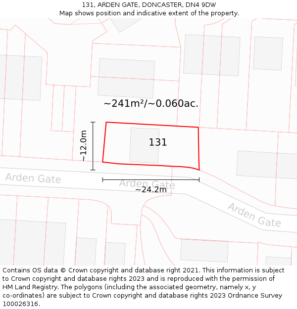 131, ARDEN GATE, DONCASTER, DN4 9DW: Plot and title map