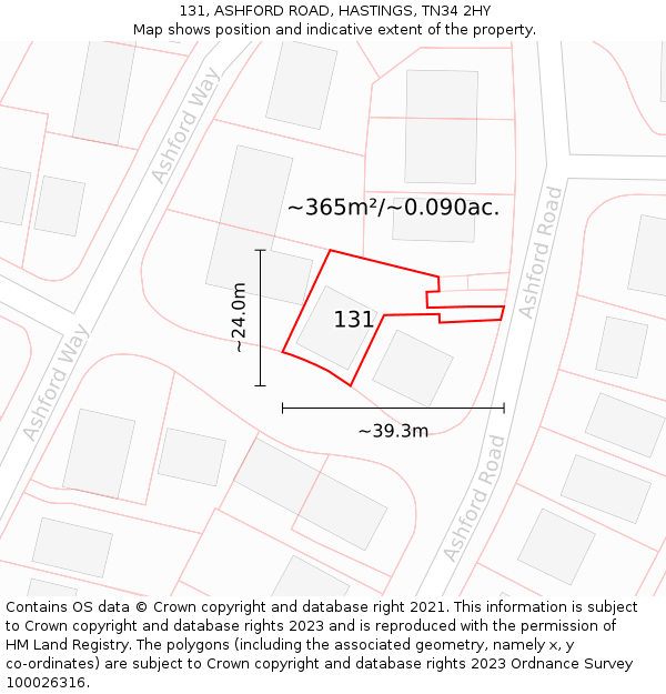131, ASHFORD ROAD, HASTINGS, TN34 2HY: Plot and title map