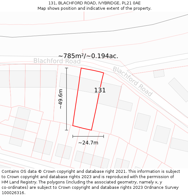 131, BLACHFORD ROAD, IVYBRIDGE, PL21 0AE: Plot and title map