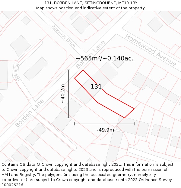 131, BORDEN LANE, SITTINGBOURNE, ME10 1BY: Plot and title map
