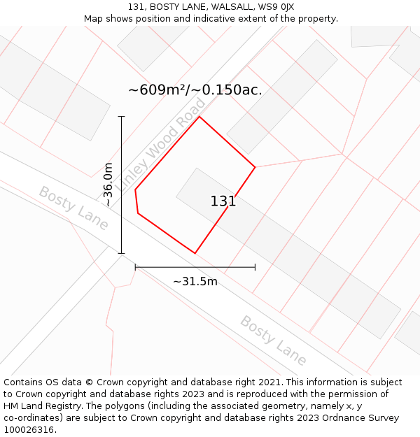 131, BOSTY LANE, WALSALL, WS9 0JX: Plot and title map