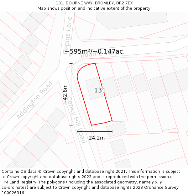 131, BOURNE WAY, BROMLEY, BR2 7EX: Plot and title map