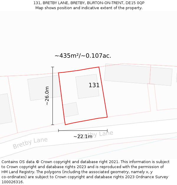 131, BRETBY LANE, BRETBY, BURTON-ON-TRENT, DE15 0QP: Plot and title map