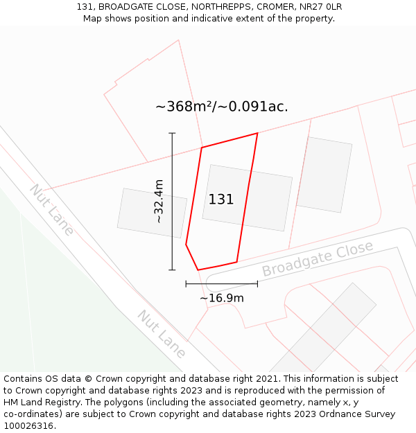 131, BROADGATE CLOSE, NORTHREPPS, CROMER, NR27 0LR: Plot and title map