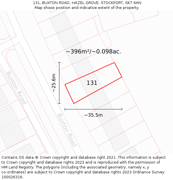 131, BUXTON ROAD, HAZEL GROVE, STOCKPORT, SK7 6AN: Plot and title map