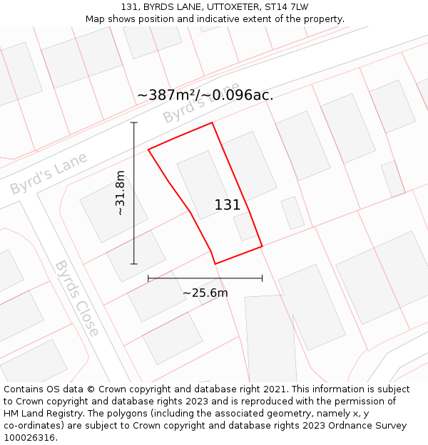 131, BYRDS LANE, UTTOXETER, ST14 7LW: Plot and title map