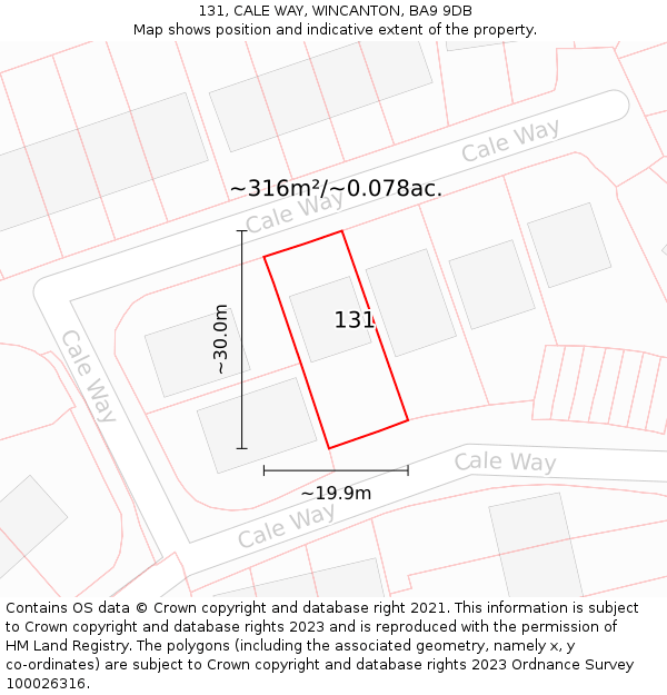 131, CALE WAY, WINCANTON, BA9 9DB: Plot and title map