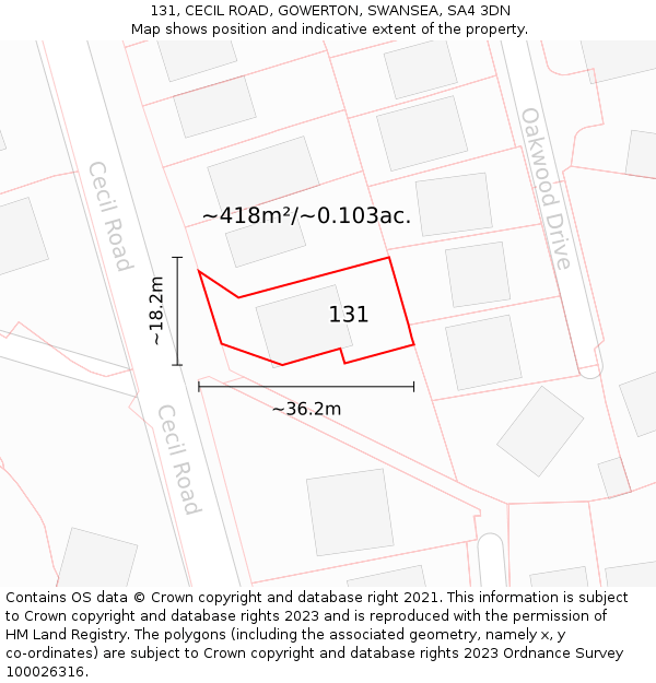 131, CECIL ROAD, GOWERTON, SWANSEA, SA4 3DN: Plot and title map