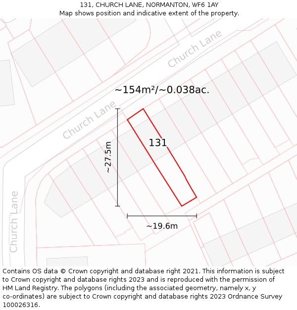 131, CHURCH LANE, NORMANTON, WF6 1AY: Plot and title map
