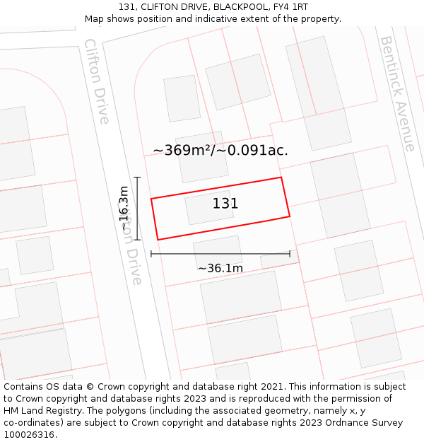 131, CLIFTON DRIVE, BLACKPOOL, FY4 1RT: Plot and title map