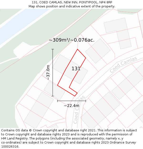 131, COED CAMLAS, NEW INN, PONTYPOOL, NP4 8RP: Plot and title map