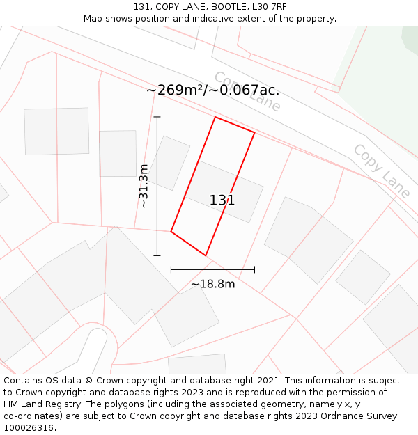 131, COPY LANE, BOOTLE, L30 7RF: Plot and title map