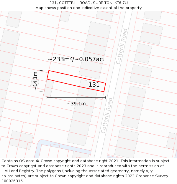 131, COTTERILL ROAD, SURBITON, KT6 7UJ: Plot and title map