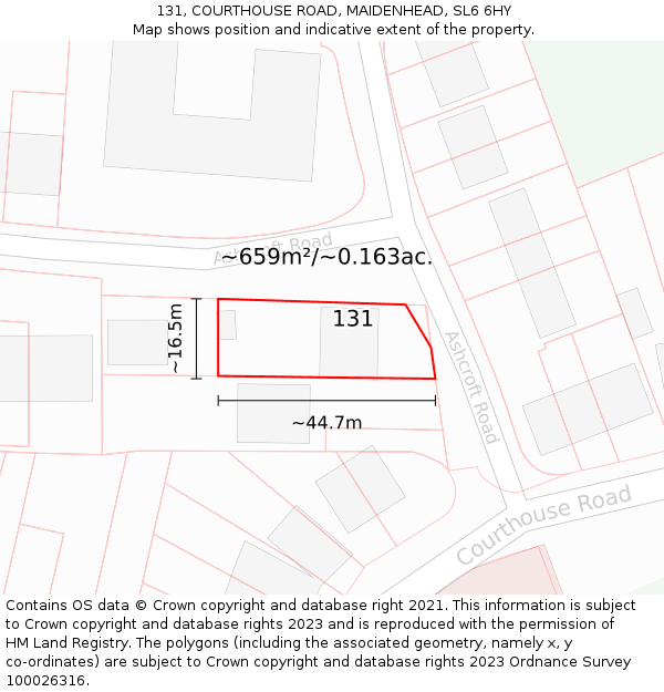 131, COURTHOUSE ROAD, MAIDENHEAD, SL6 6HY: Plot and title map