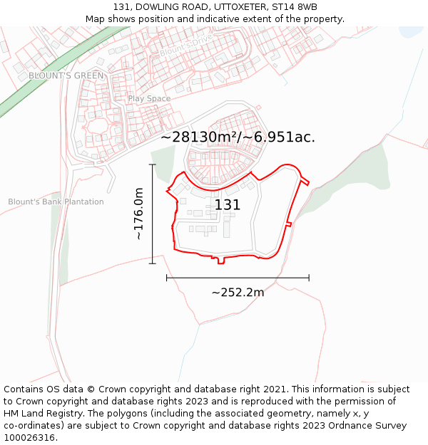 131, DOWLING ROAD, UTTOXETER, ST14 8WB: Plot and title map