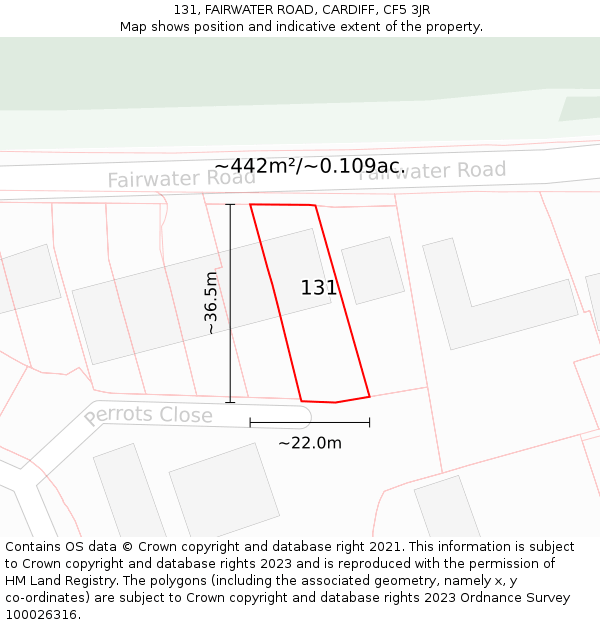 131, FAIRWATER ROAD, CARDIFF, CF5 3JR: Plot and title map