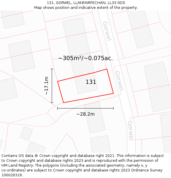 131, GORWEL, LLANFAIRFECHAN, LL33 0DS: Plot and title map