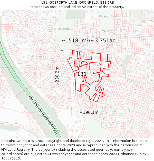 131, GOSFORTH LANE, DRONFIELD, S18 1RB: Plot and title map