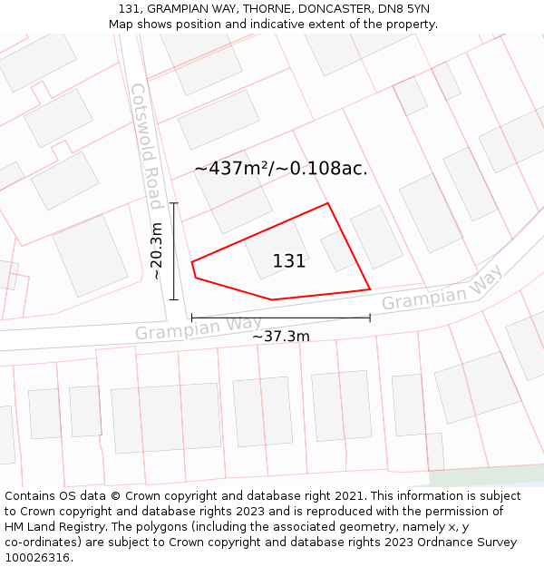 131, GRAMPIAN WAY, THORNE, DONCASTER, DN8 5YN: Plot and title map