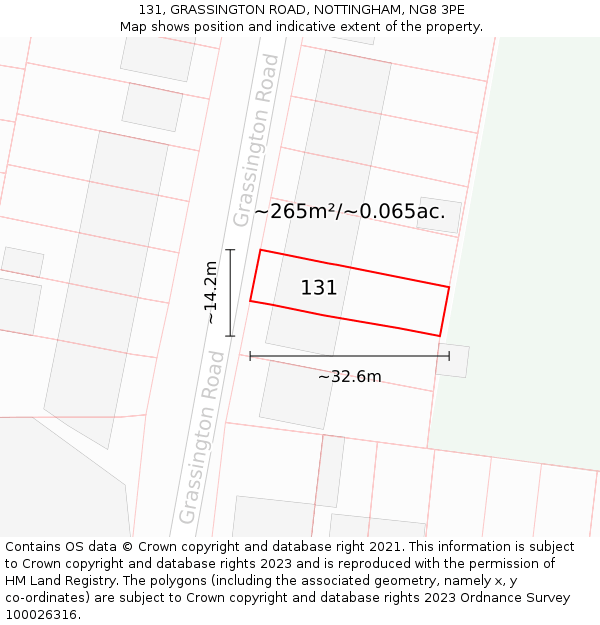 131, GRASSINGTON ROAD, NOTTINGHAM, NG8 3PE: Plot and title map