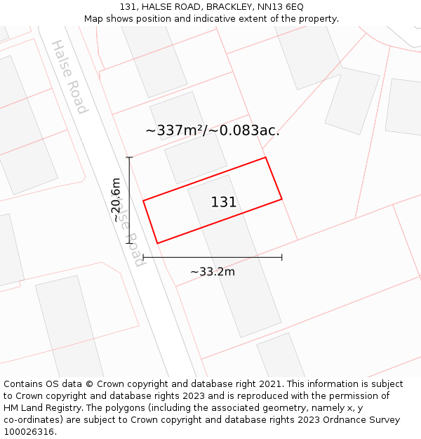 131, HALSE ROAD, BRACKLEY, NN13 6EQ: Plot and title map