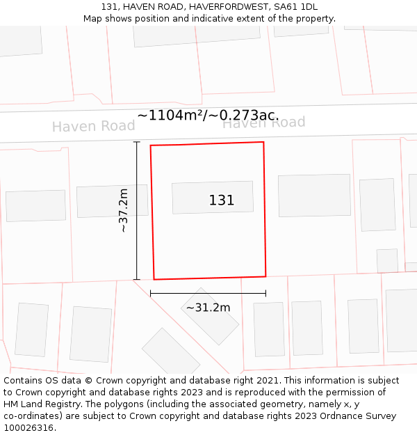 131, HAVEN ROAD, HAVERFORDWEST, SA61 1DL: Plot and title map