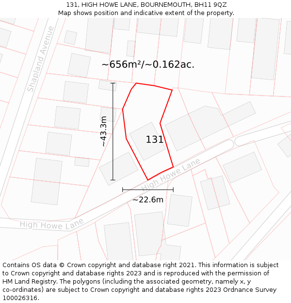 131, HIGH HOWE LANE, BOURNEMOUTH, BH11 9QZ: Plot and title map