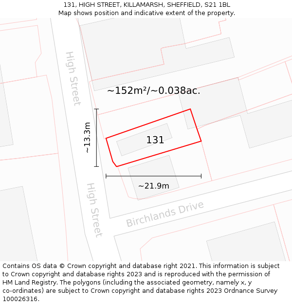131, HIGH STREET, KILLAMARSH, SHEFFIELD, S21 1BL: Plot and title map