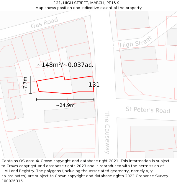 131, HIGH STREET, MARCH, PE15 9LH: Plot and title map