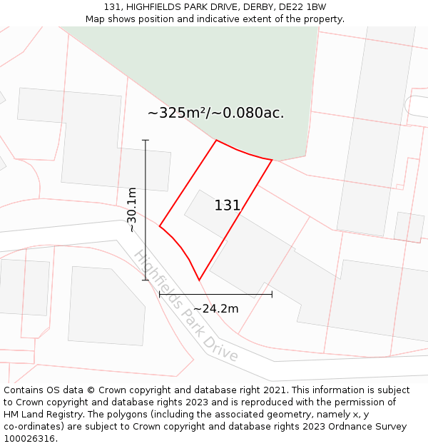 131, HIGHFIELDS PARK DRIVE, DERBY, DE22 1BW: Plot and title map