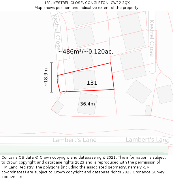 131, KESTREL CLOSE, CONGLETON, CW12 3QX: Plot and title map