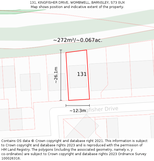 131, KINGFISHER DRIVE, WOMBWELL, BARNSLEY, S73 0UX: Plot and title map