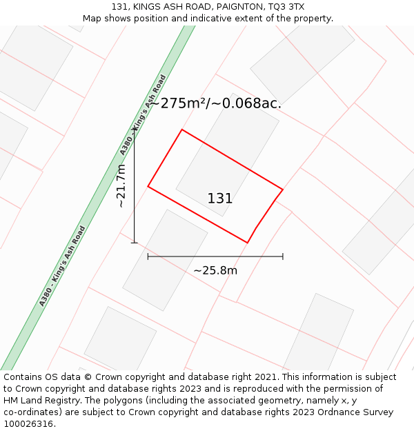 131, KINGS ASH ROAD, PAIGNTON, TQ3 3TX: Plot and title map