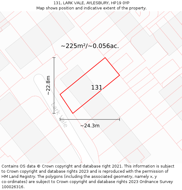 131, LARK VALE, AYLESBURY, HP19 0YP: Plot and title map