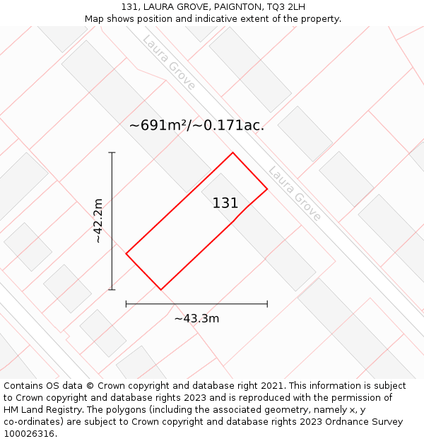 131, LAURA GROVE, PAIGNTON, TQ3 2LH: Plot and title map