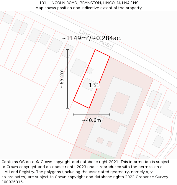 131, LINCOLN ROAD, BRANSTON, LINCOLN, LN4 1NS: Plot and title map