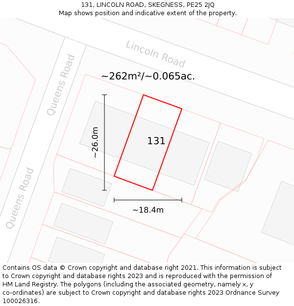 131, LINCOLN ROAD, SKEGNESS, PE25 2JQ: Plot and title map
