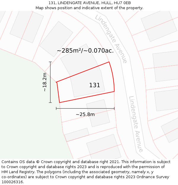 131, LINDENGATE AVENUE, HULL, HU7 0EB: Plot and title map