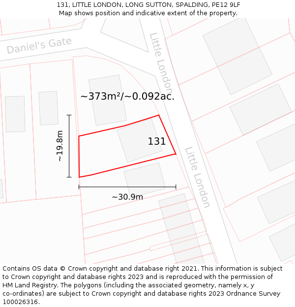 131, LITTLE LONDON, LONG SUTTON, SPALDING, PE12 9LF: Plot and title map