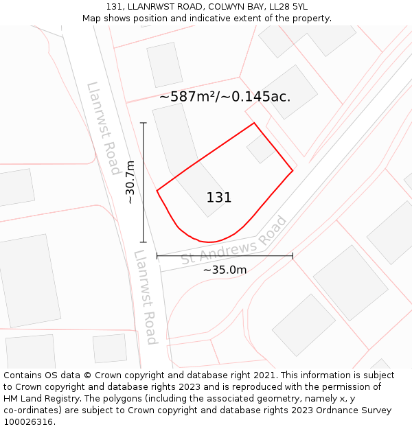 131, LLANRWST ROAD, COLWYN BAY, LL28 5YL: Plot and title map