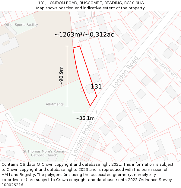 131, LONDON ROAD, RUSCOMBE, READING, RG10 9HA: Plot and title map
