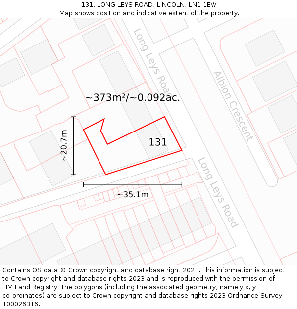 131, LONG LEYS ROAD, LINCOLN, LN1 1EW: Plot and title map